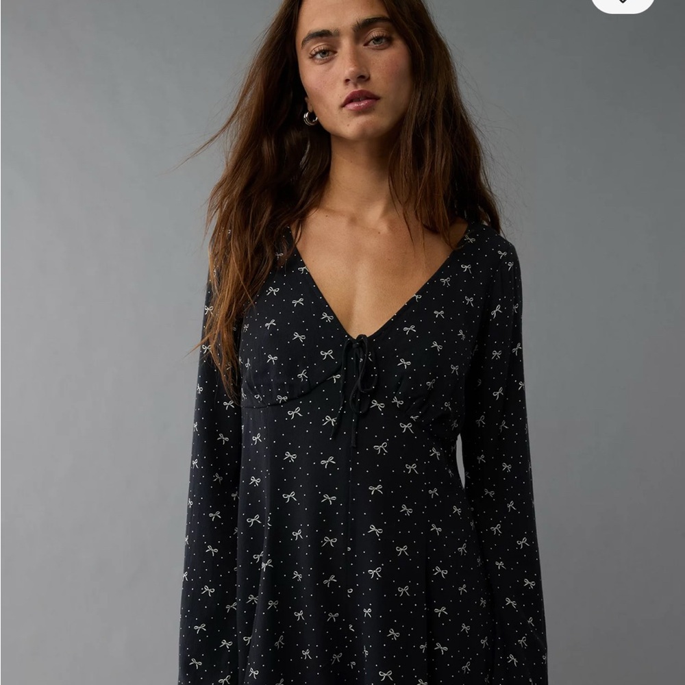 American Eagle Elegant Black Bow Pattern Dress - image 5